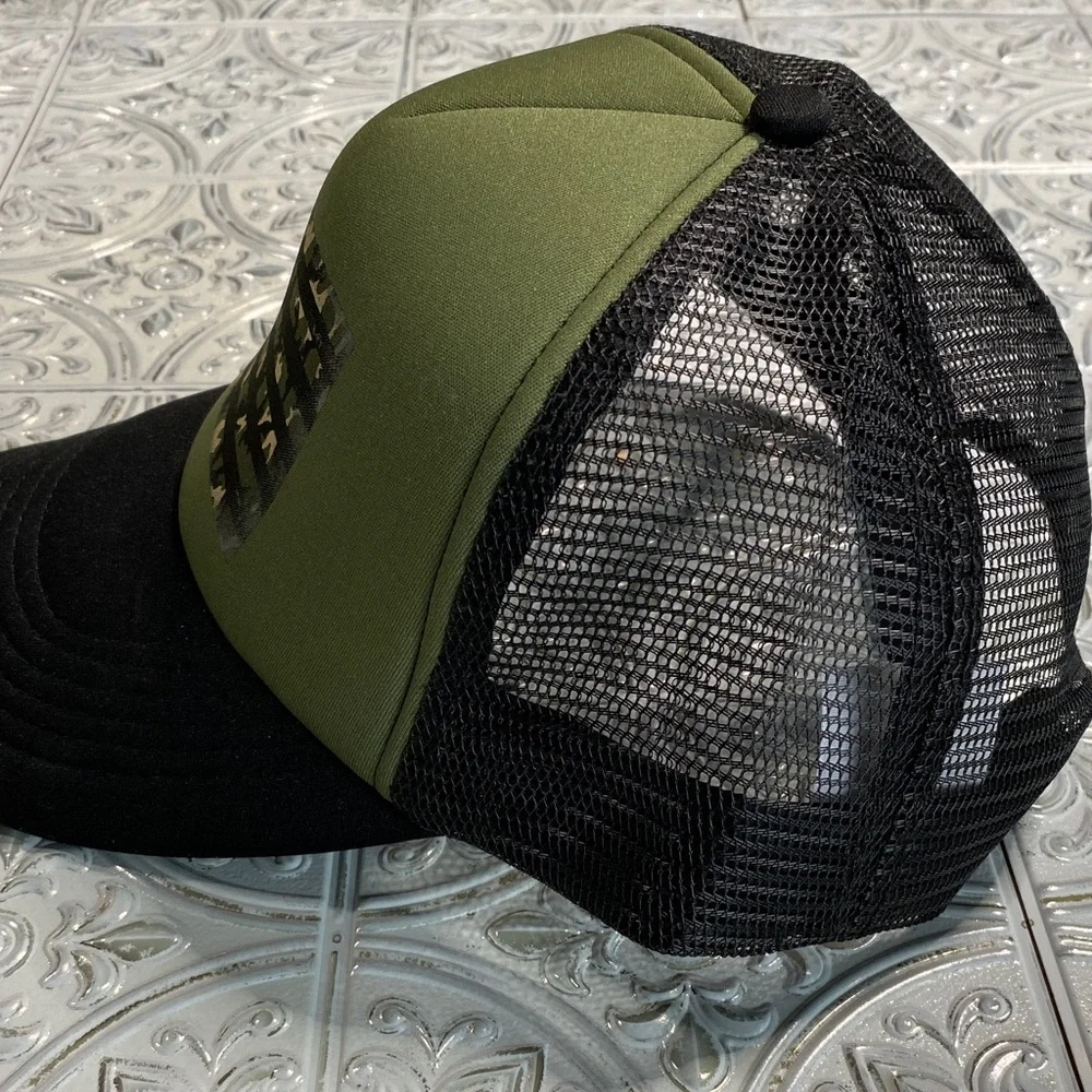 Camo American Flag Trucker Hat Green & Black